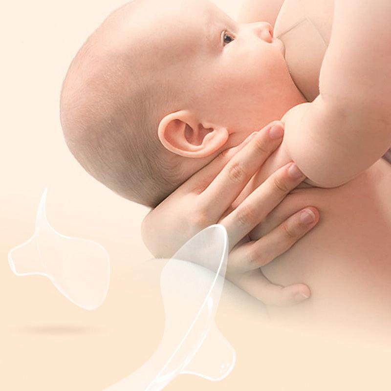 A baby is being breastfed using Haakaa Silicone Nipple Shields by a woman.
