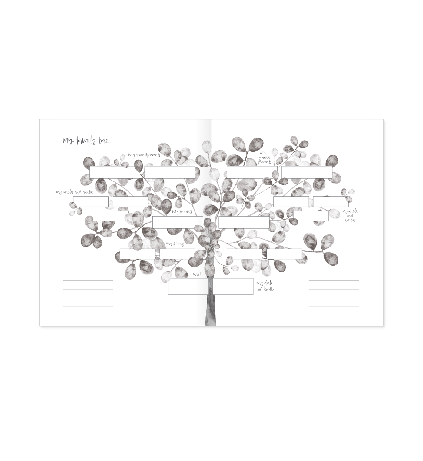 Open pages of the Emma Kate Co. little dreamer baby journal on a transparent surface.