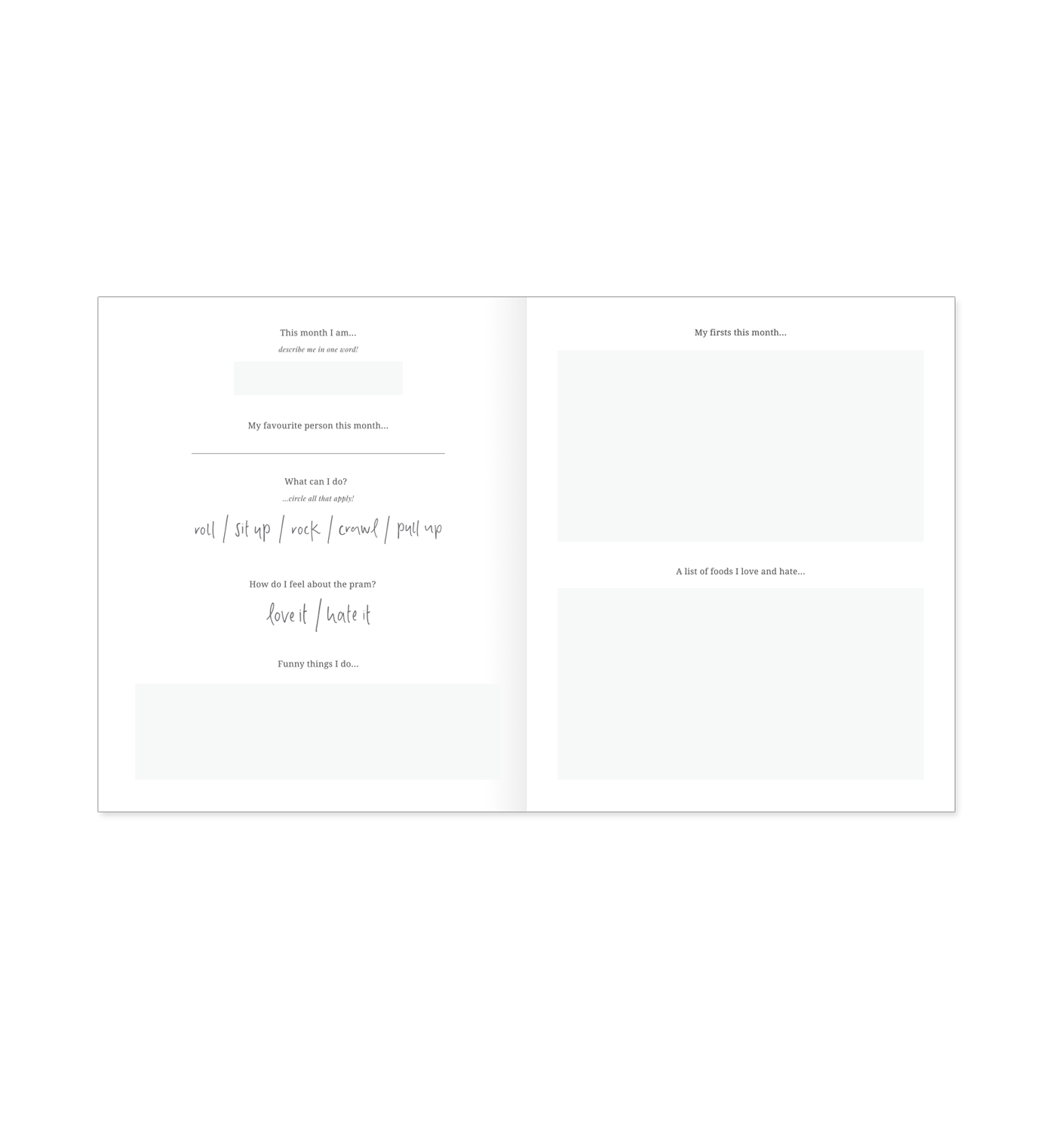 Open pages of the Emma Kate Co. little dreamer baby journal on a transparent surface.