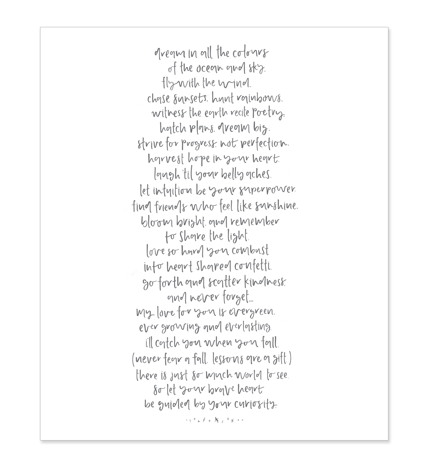 A black and white print with quotes featured in Emma Kate Co.'s Little Dreamer Baby Journal.